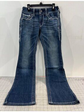 Ariat Women's Mid-Rise Boot Cut Jeans 25 Slim Dark Wash Embroidered Pockets NEW